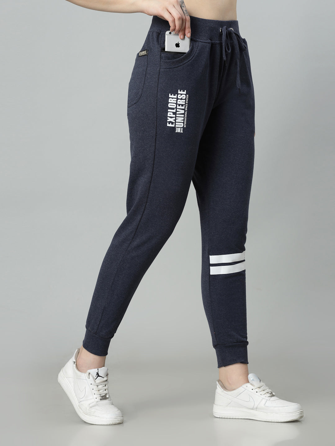 Women's Cotton Slim Fit Joggers Track Pants with 2 Zippered Pockets