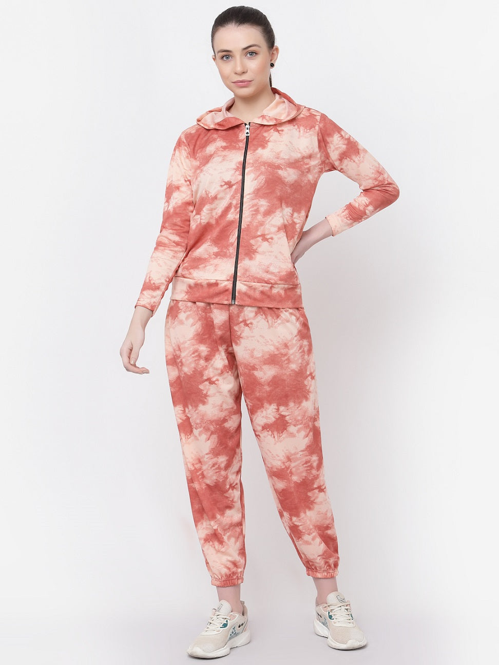 UZARUS Women Printed Hooded Zipper Full Sleeves Track Suit Co-ord Set