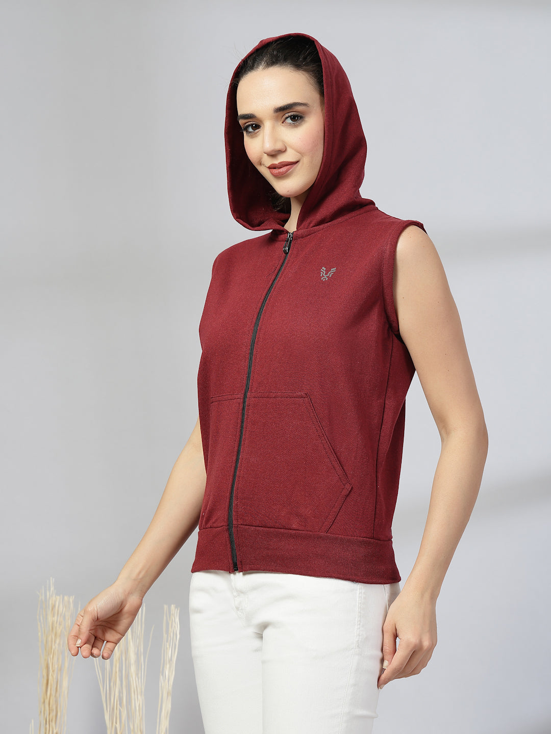 UZARUS Women's Half Sleeves Cotton Anthra Jacket with Hood - Main Image