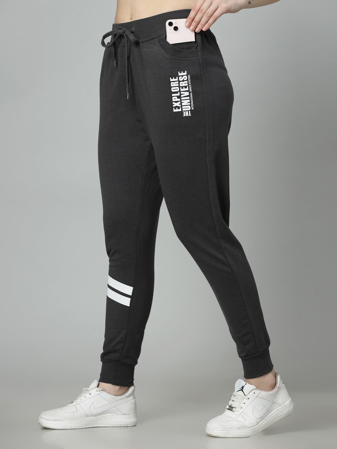 Women's Cotton Slim Fit Joggers Track Pants with 2 Zippered Pockets