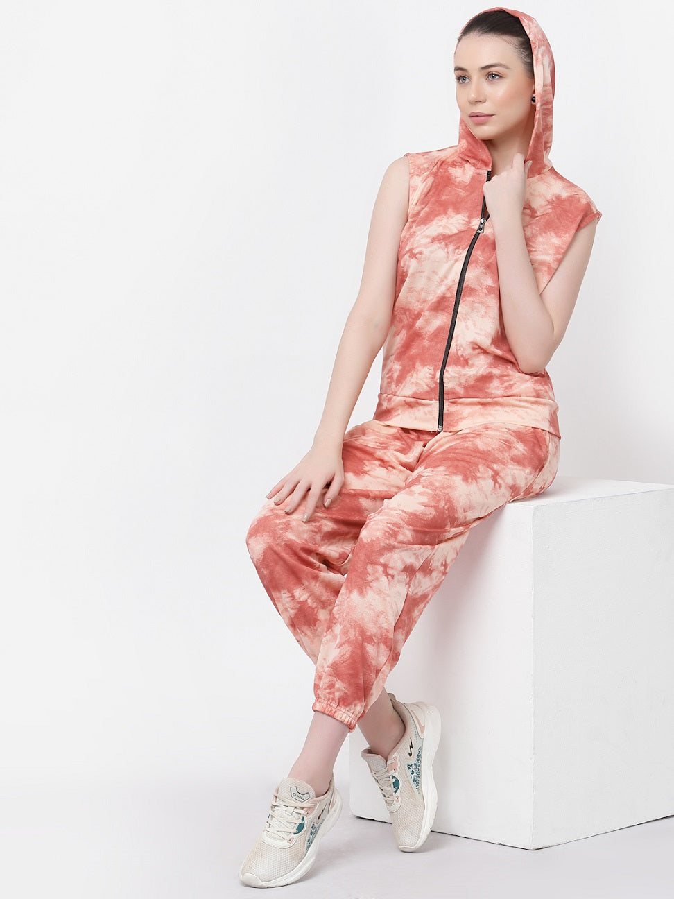 UZARUS Women's Relaxed Fit & Stretchable With Hoodie Neck Workout Jacket & Bottom Sets, Sleeveless Tracksuit Co-ord Set