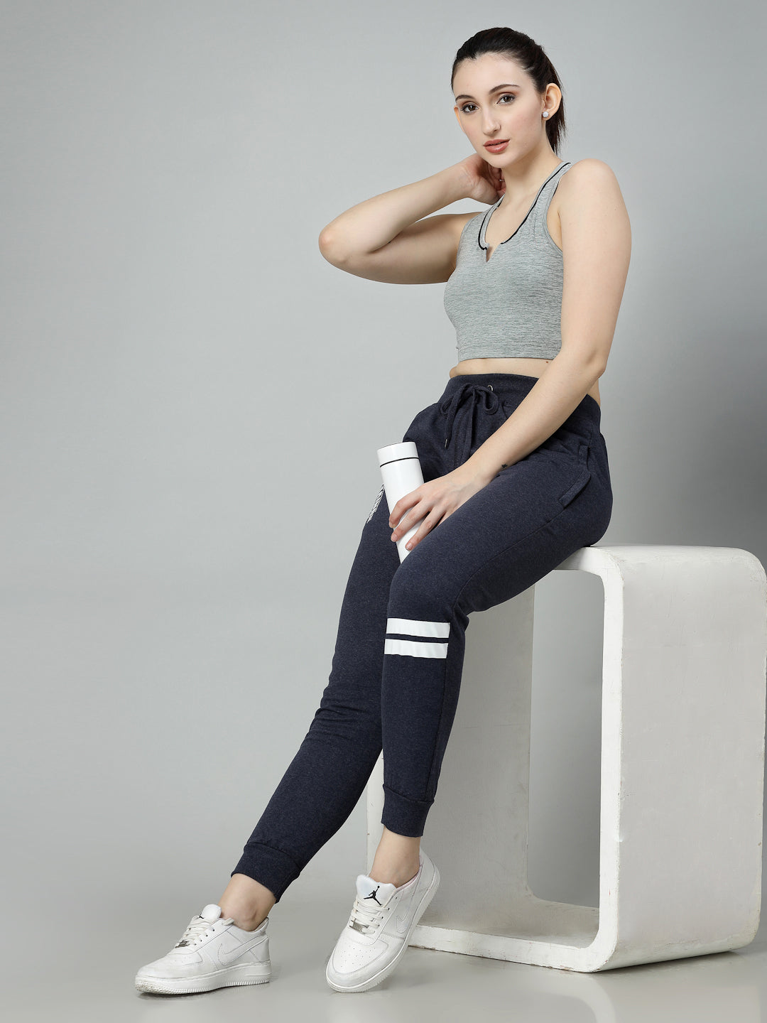 Women's Cotton Slim Fit Joggers Track Pants with 2 Zippered Pockets