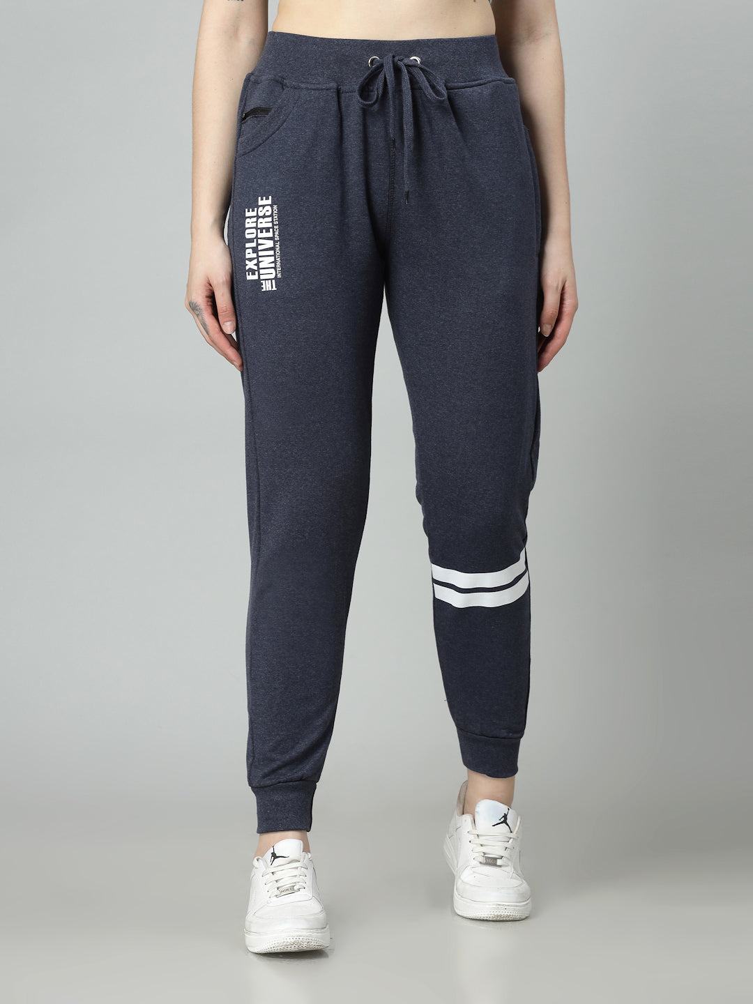 Women's Cotton Slim Fit Joggers Track Pants with 2 Zippered Pockets