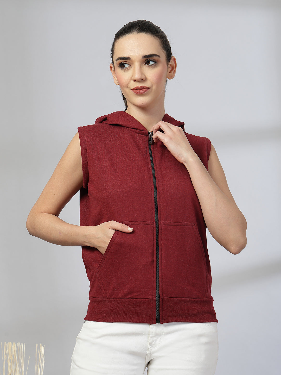 UZARUS Women's Half Sleeves Cotton Anthra Jacket with Hood