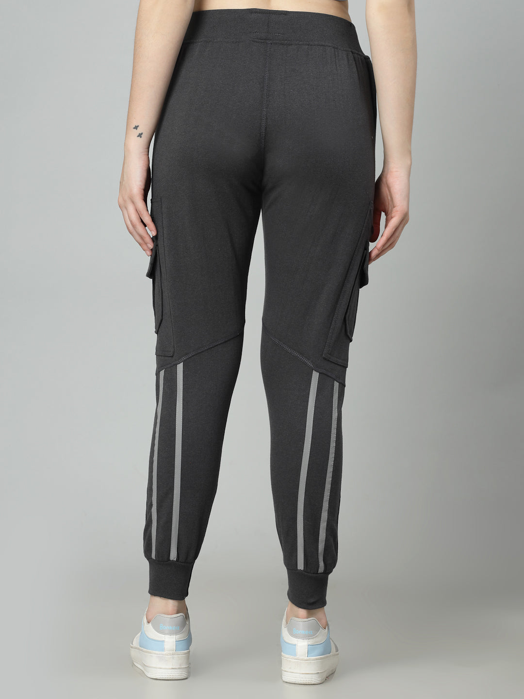 Women's Cotton Slim Fit Cargo Joggers Track Pants with 4 Zippered Pockets