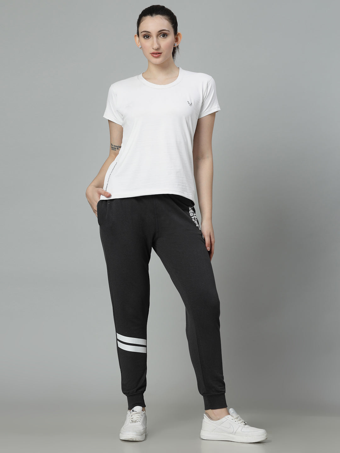 Women's Cotton Slim Fit Joggers Track Pants with 2 Zippered Pockets