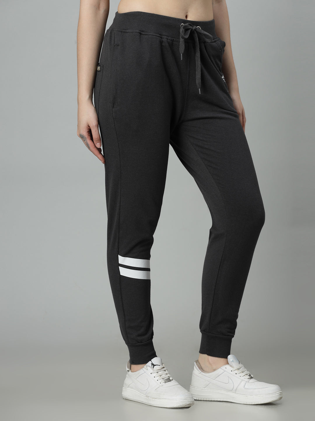 Women's Cotton Slim Fit Joggers Track Pants with 2 Zippered Pockets