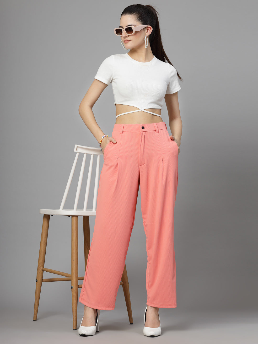 UZARUS Women's Relax Fit Trouser 2 Pockets Baggy Pants