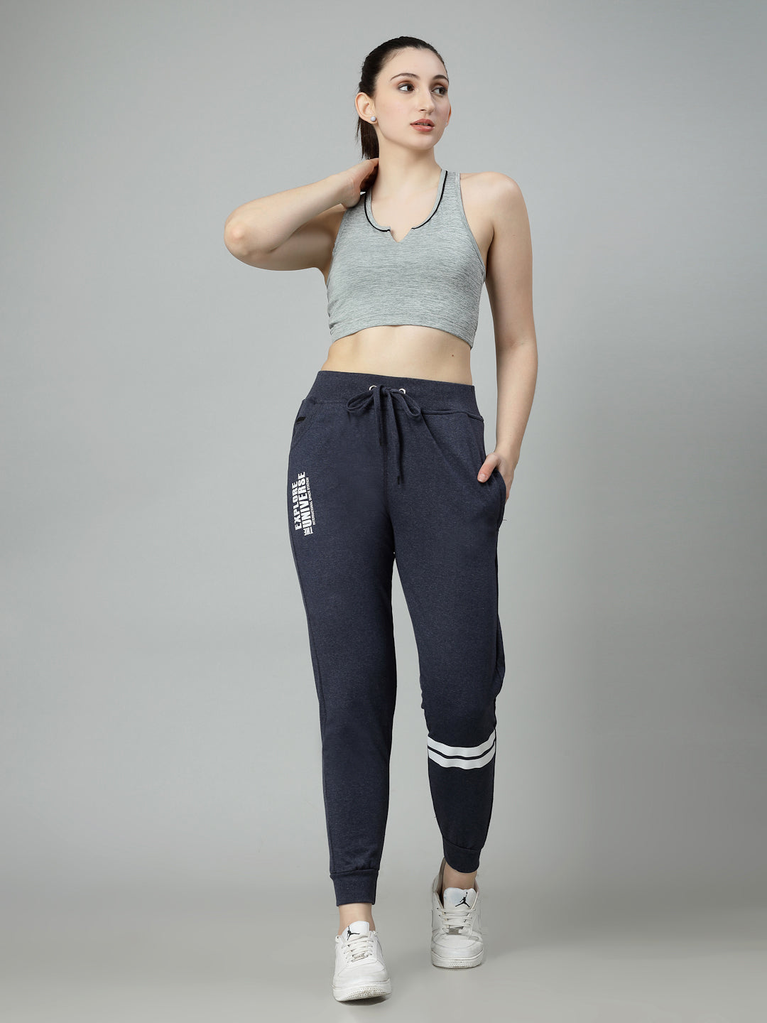 Women's Cotton Slim Fit Joggers Track Pants with 2 Zippered Pockets
