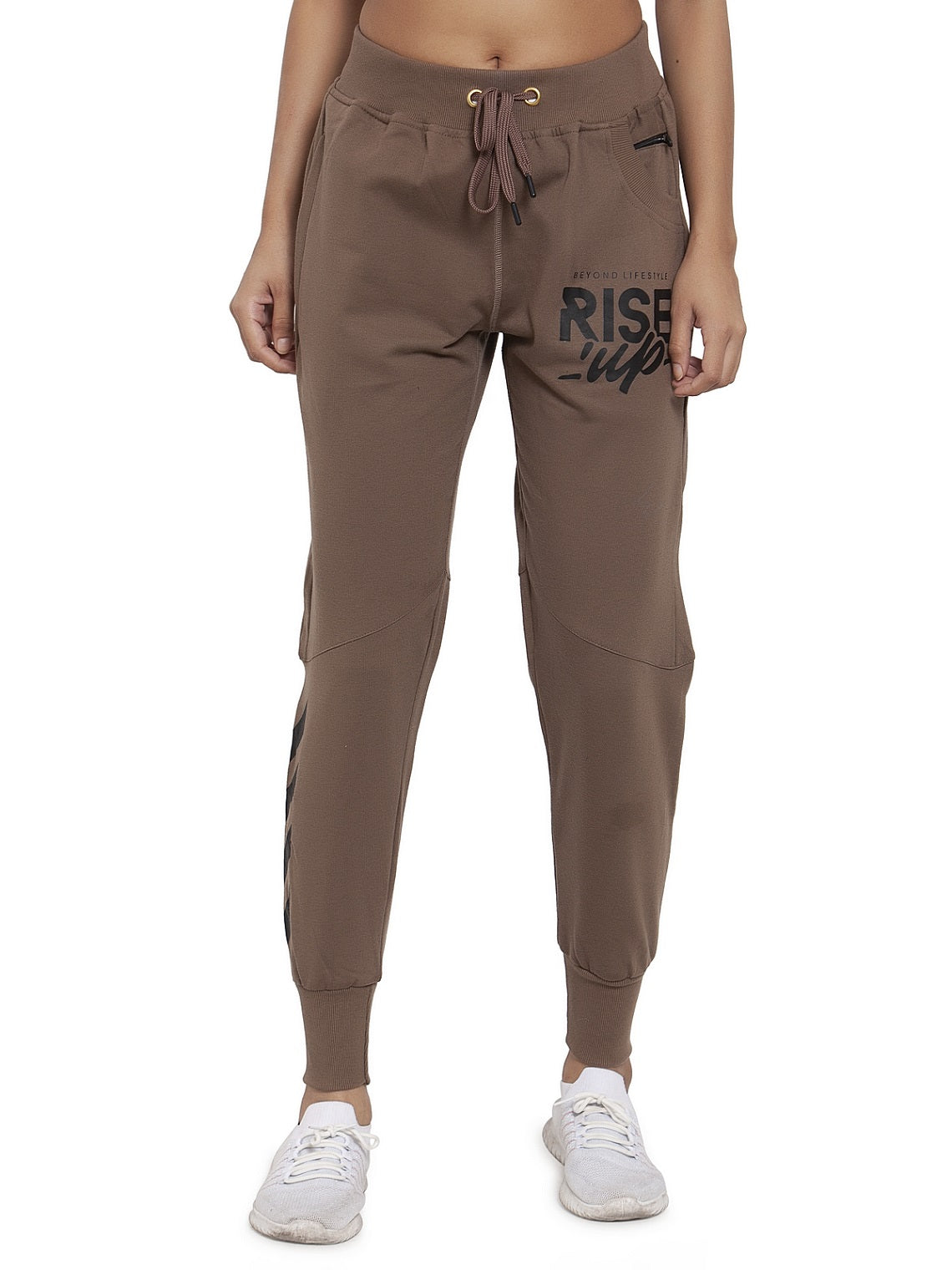Women's Cotton Slim Fit Joggers Track Pants with 2 Zippered Pockets