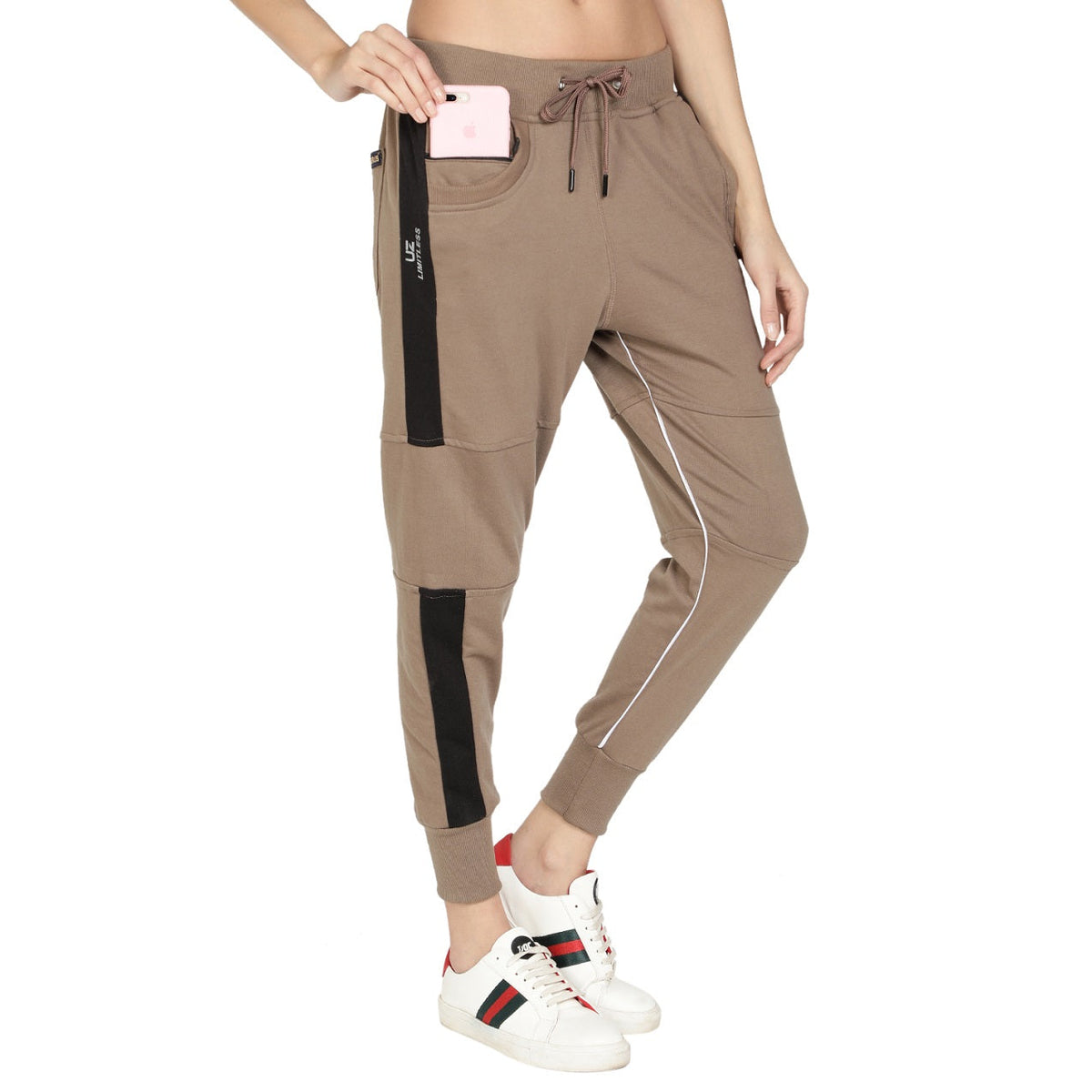 Women's Cotton Slim Fit Joggers Track Pants with 2 Zippered Pockets