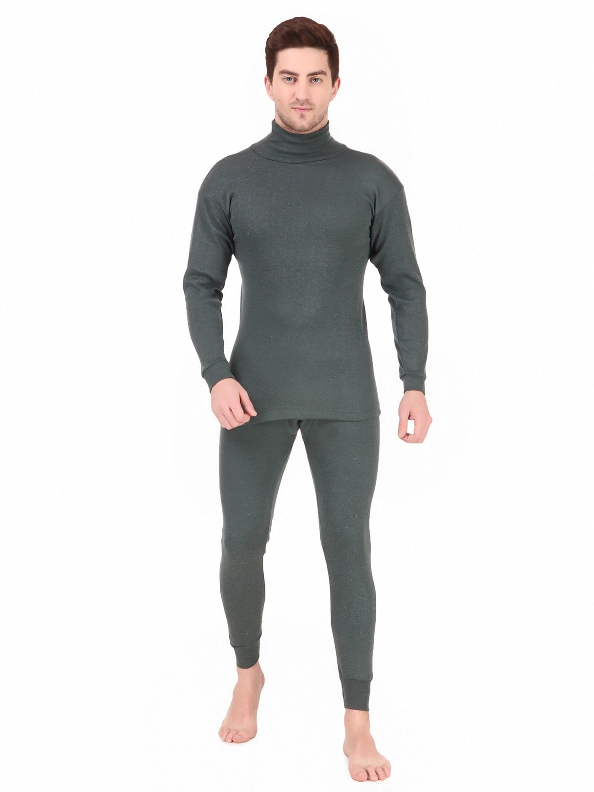 MEN'S SOLID HIGH NECK THERMAL WEAR TOP AND BOTTOM SET