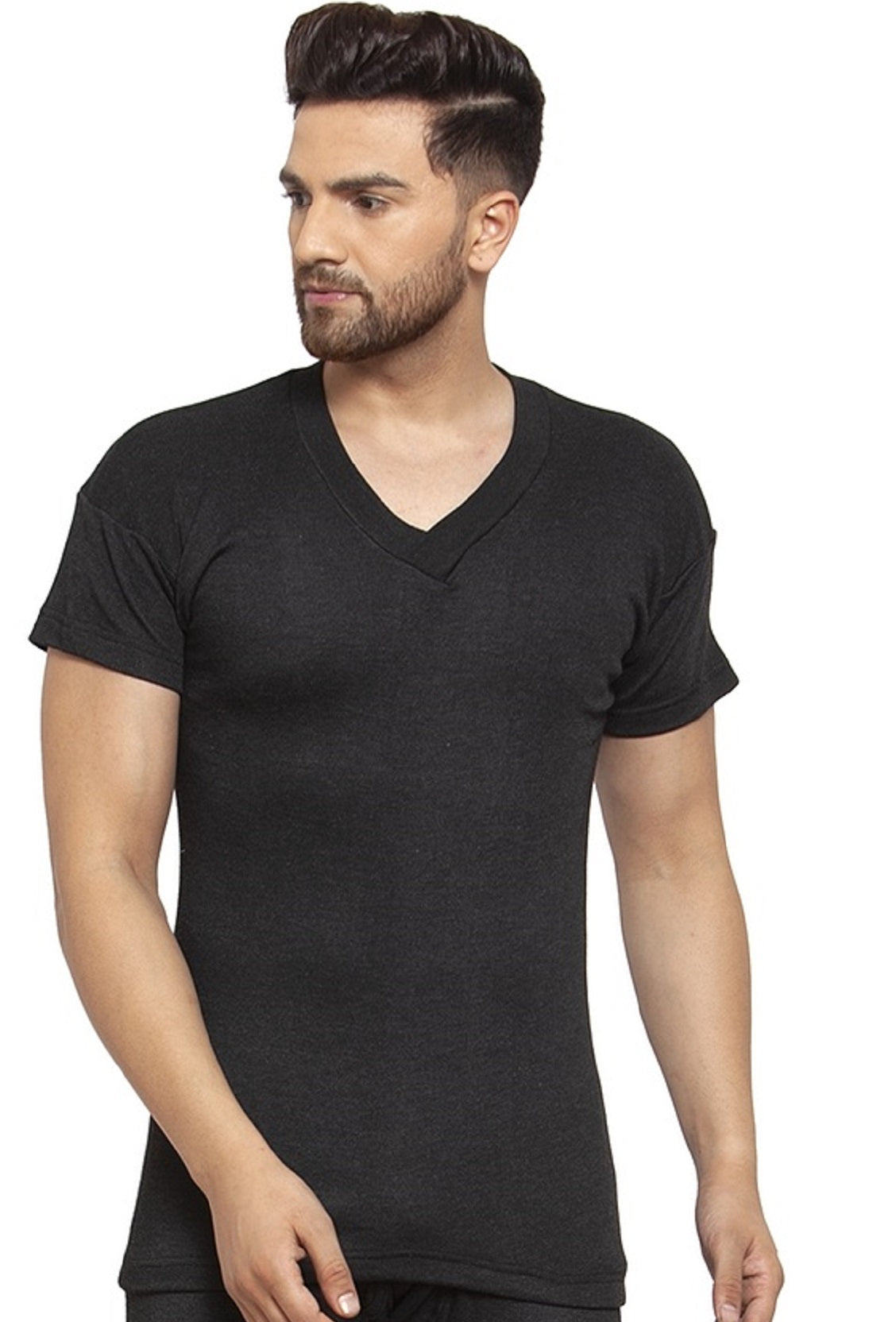 MEN'S HALF SLEEVES SOLID V NECK THERMAL TOP