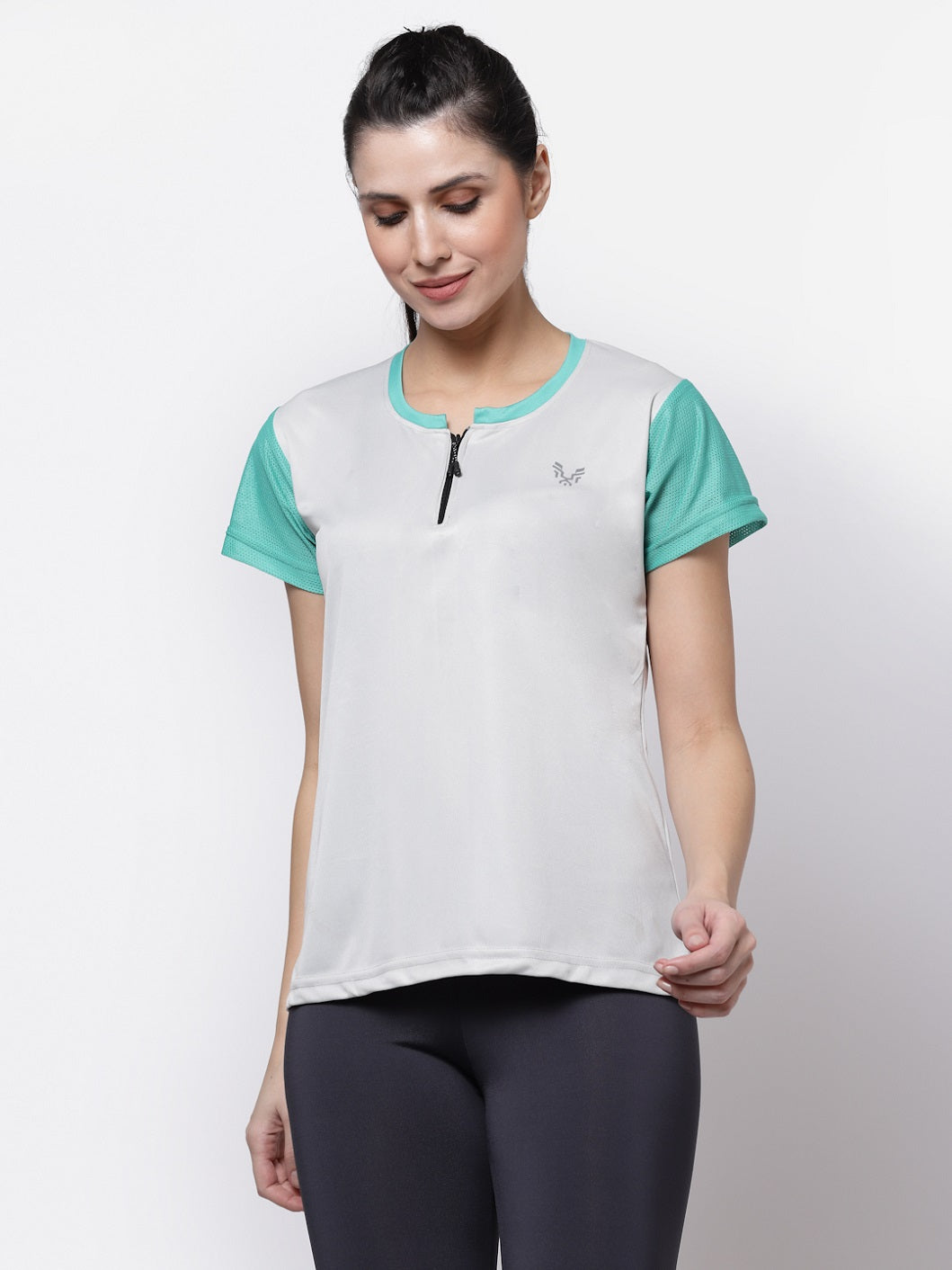 UZARUS Women's Half Sleeves Sports Gym T-Shirt With Zipper