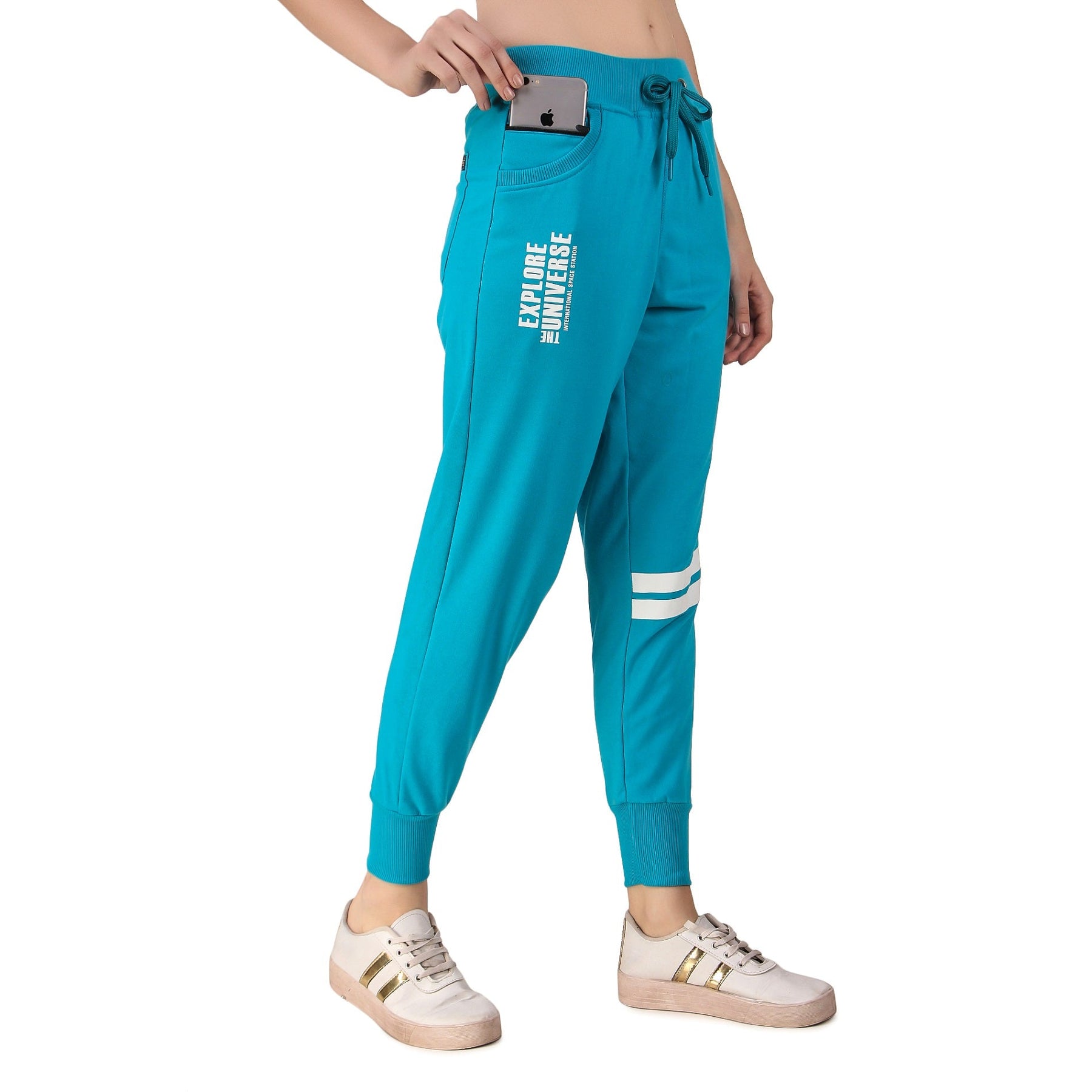 Women's Cotton Slim Fit Joggers Track Pants with 2 Zippered Pockets