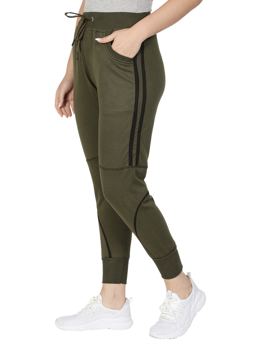 Women's Cotton Slim Fit Joggers Track Pants with 2 Zippered Pockets