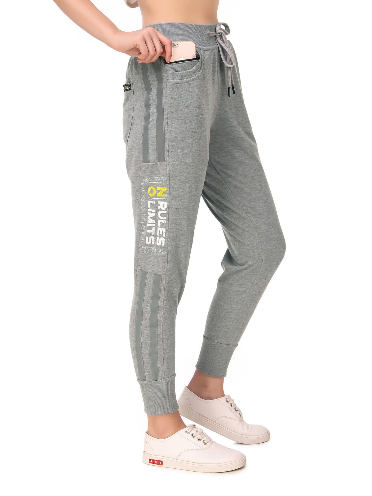 Women's Cotton Slim Fit Joggers Track Pants with 2 Zippered Pockets