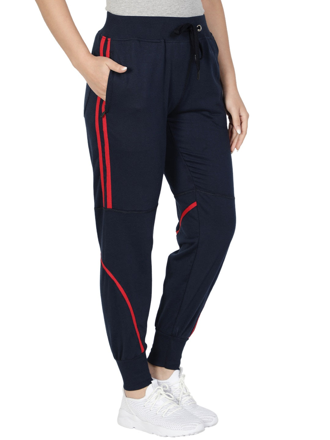 Women's Cotton Slim Fit Joggers Track Pants with 2 Zippered Pockets