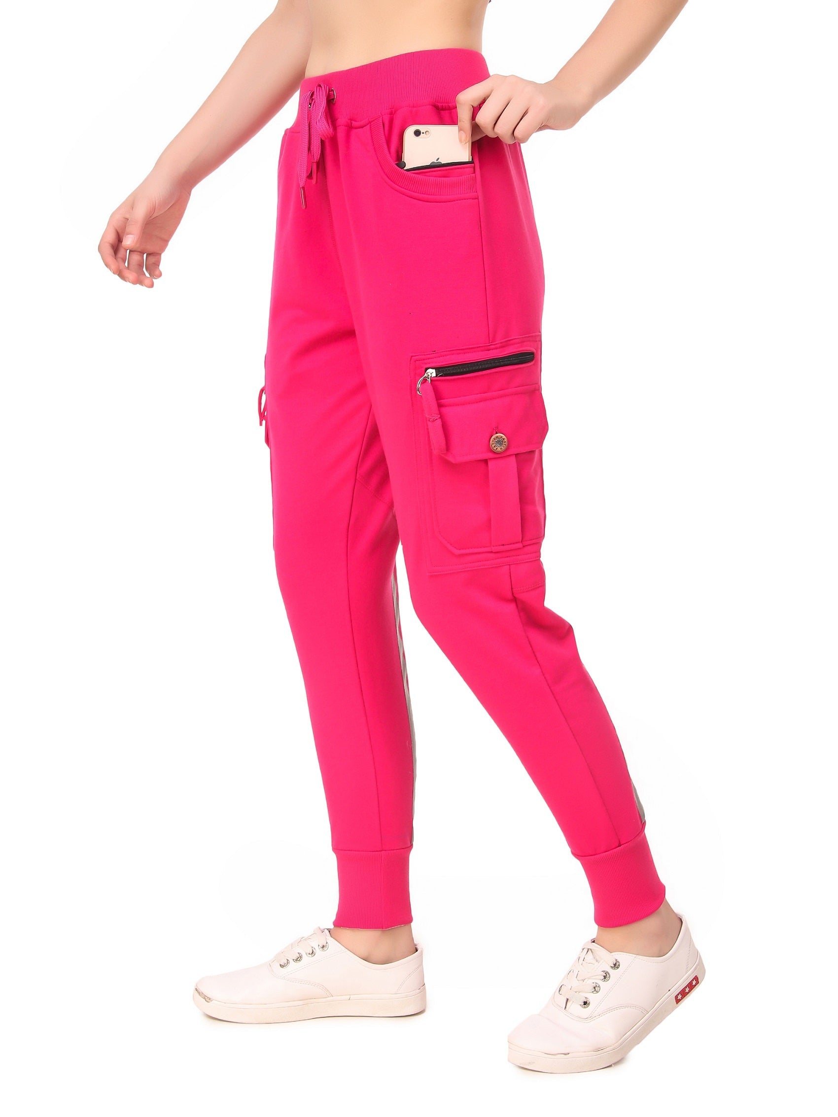 Women's Cotton Slim Fit Cargo Joggers Track Pants with 4 Zippered Pockets