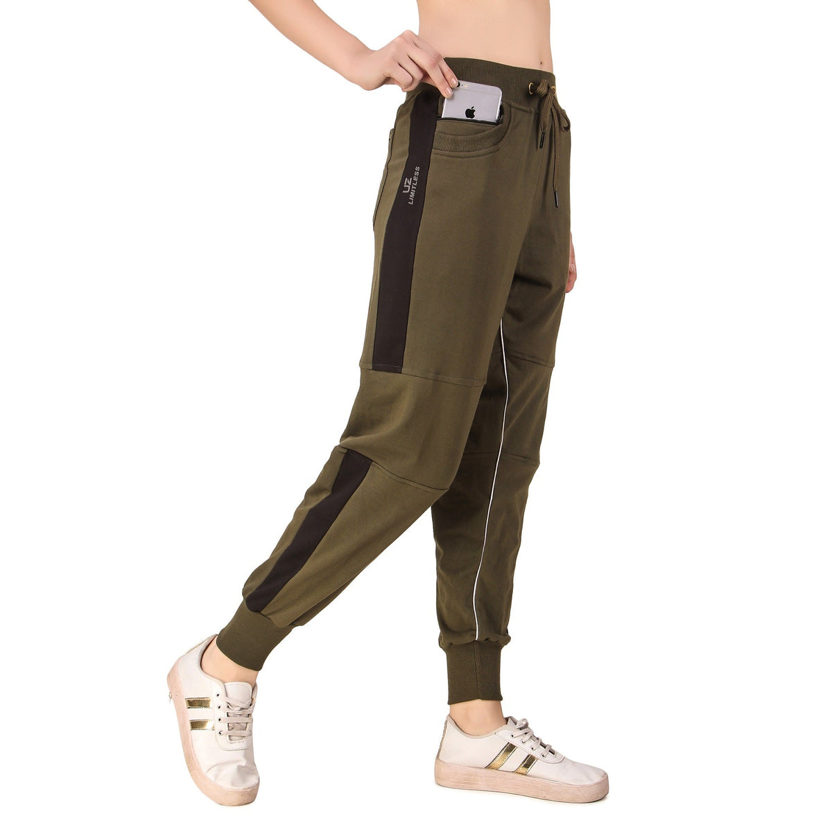 Women's Cotton Slim Fit Joggers Track Pants with 2 Zippered Pockets