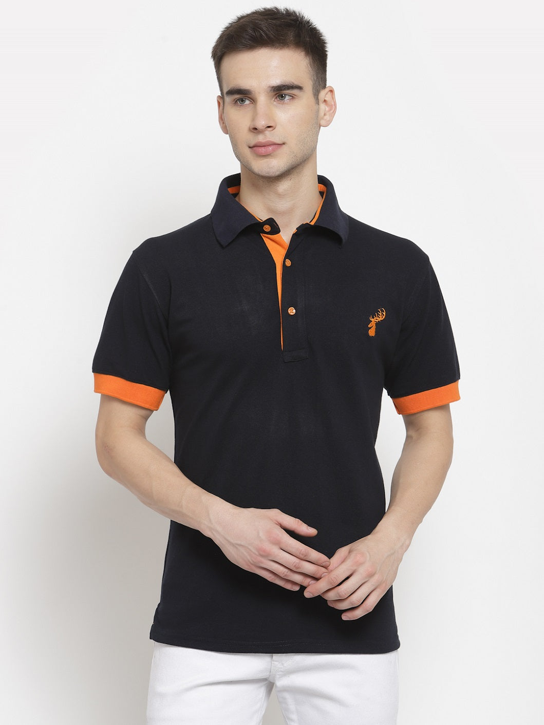 Men's Solid Cotton Regular Fit Polo T-Shirt - Main Image