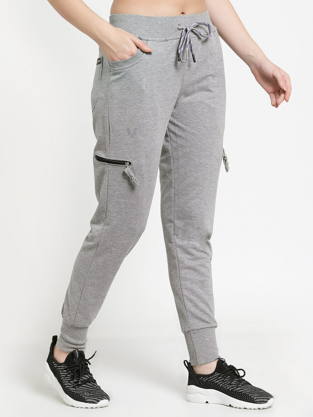 Women's Cotton Regular Fit Joggers Track Pants with 4 Zippered Pockets