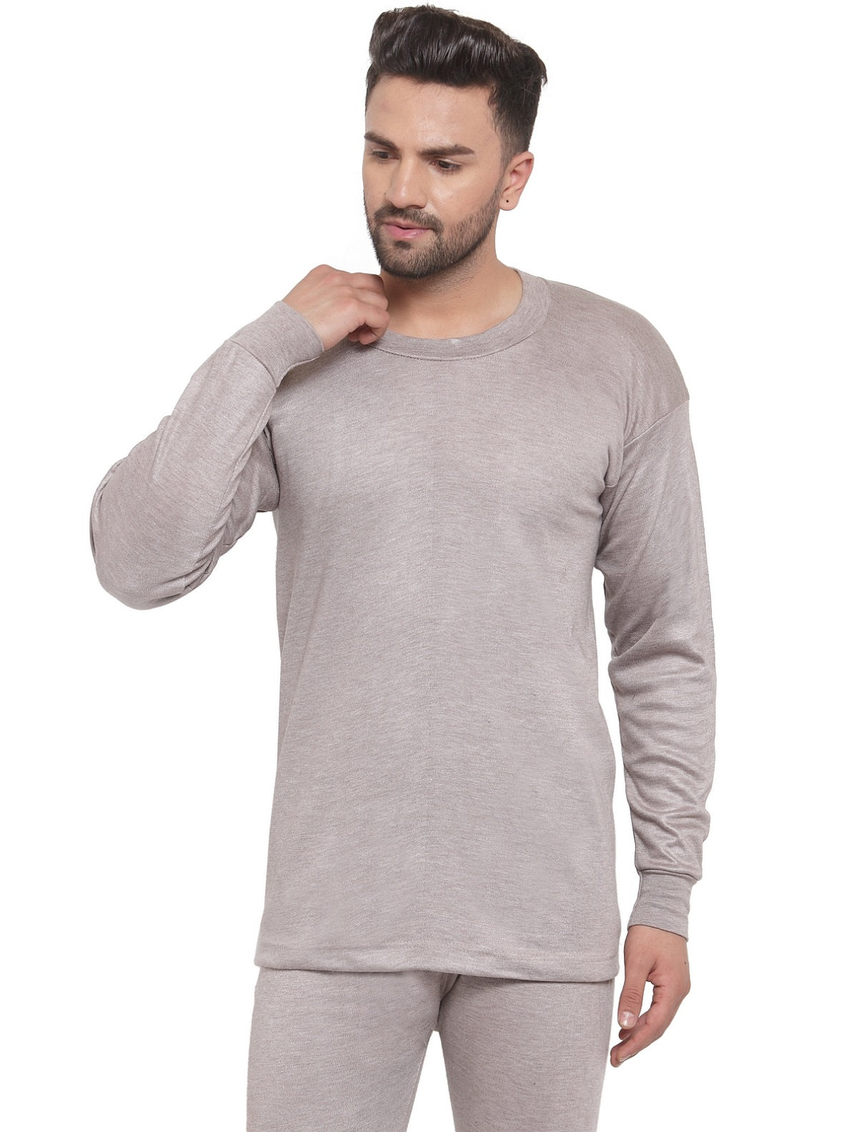 MEN'S SOLID ROUND NECK THERMAL TOP