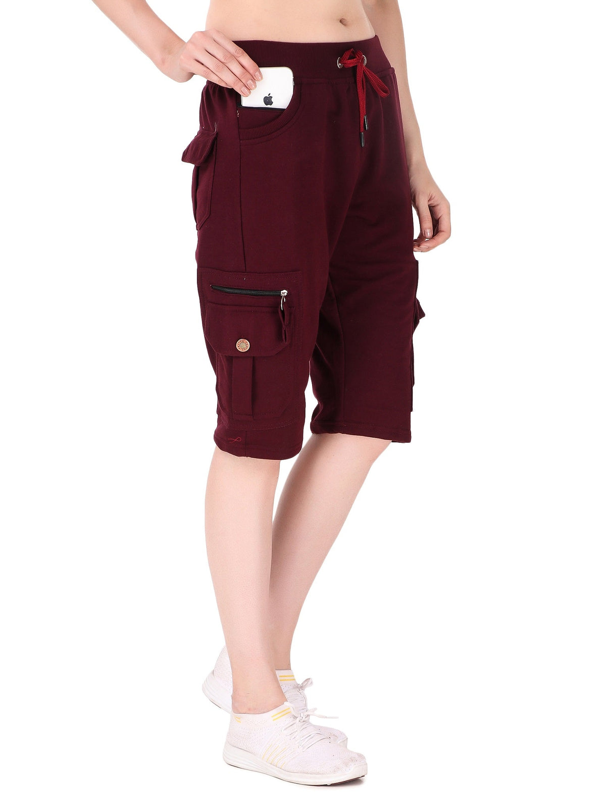 Women's Cargo Capri Shorts With 9 Zippered Pockets