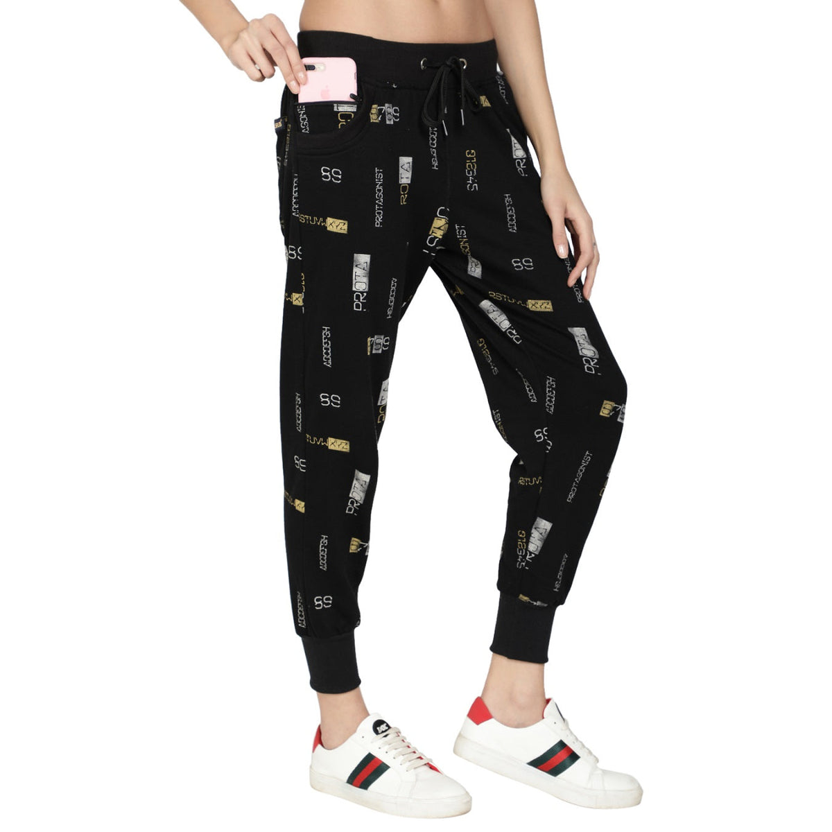 Women's Cotton Slim Fit Joggers Track Pants with 2 Zippered Pockets