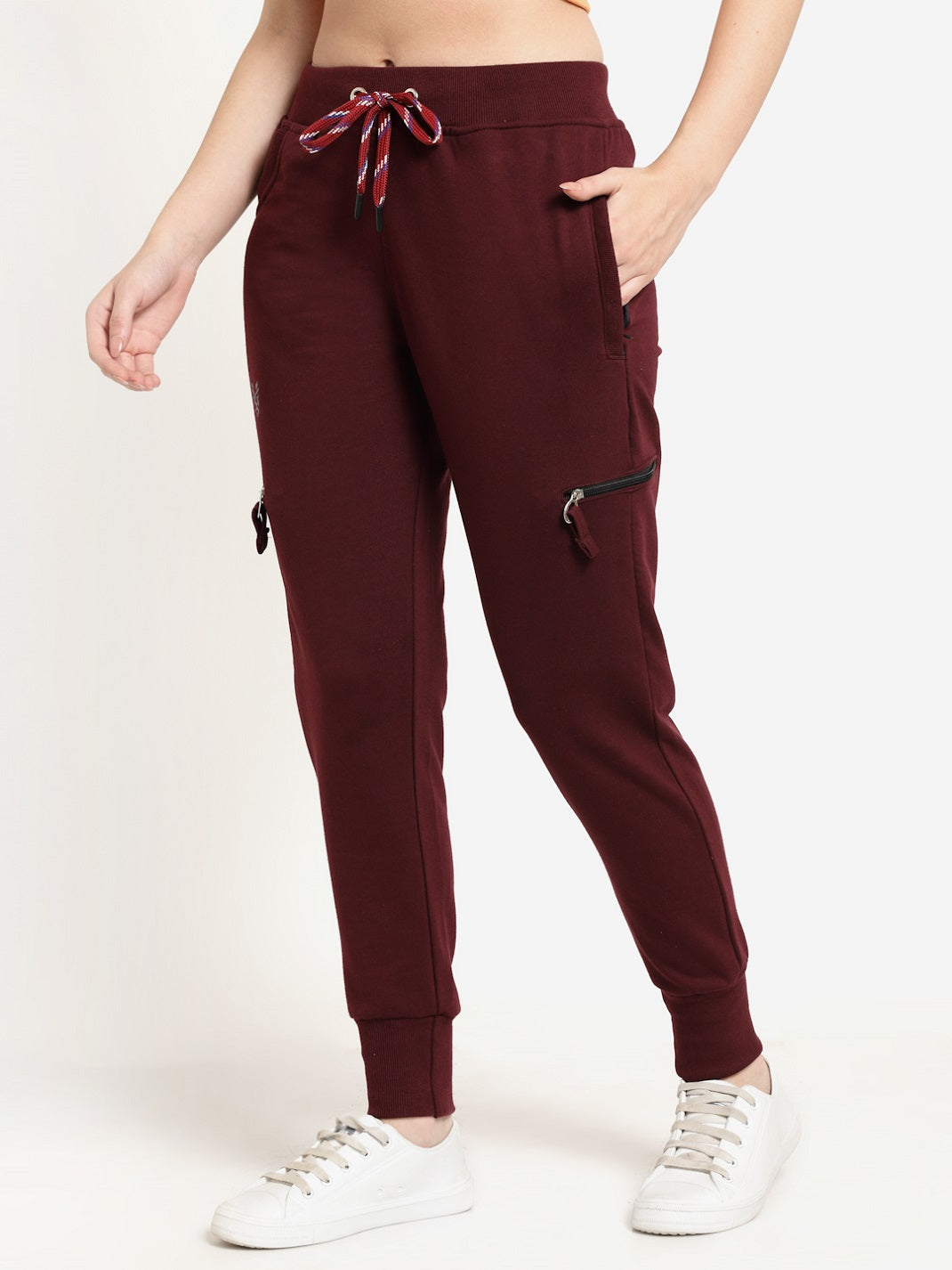 Women's Cotton Regular Fit Joggers Track Pants with 4 Zippered Pockets