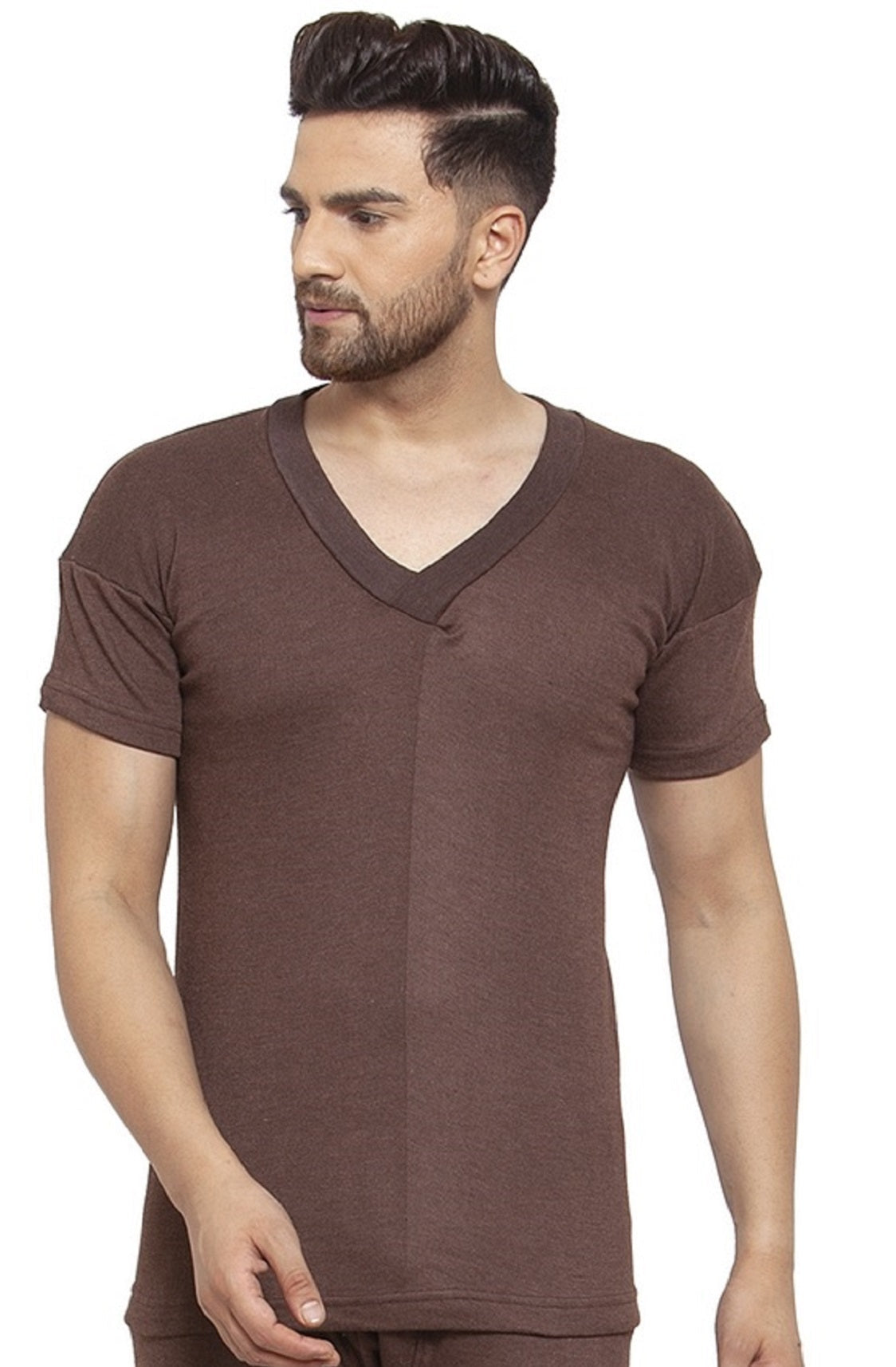 MEN'S HALF SLEEVES SOLID V NECK THERMAL TOP