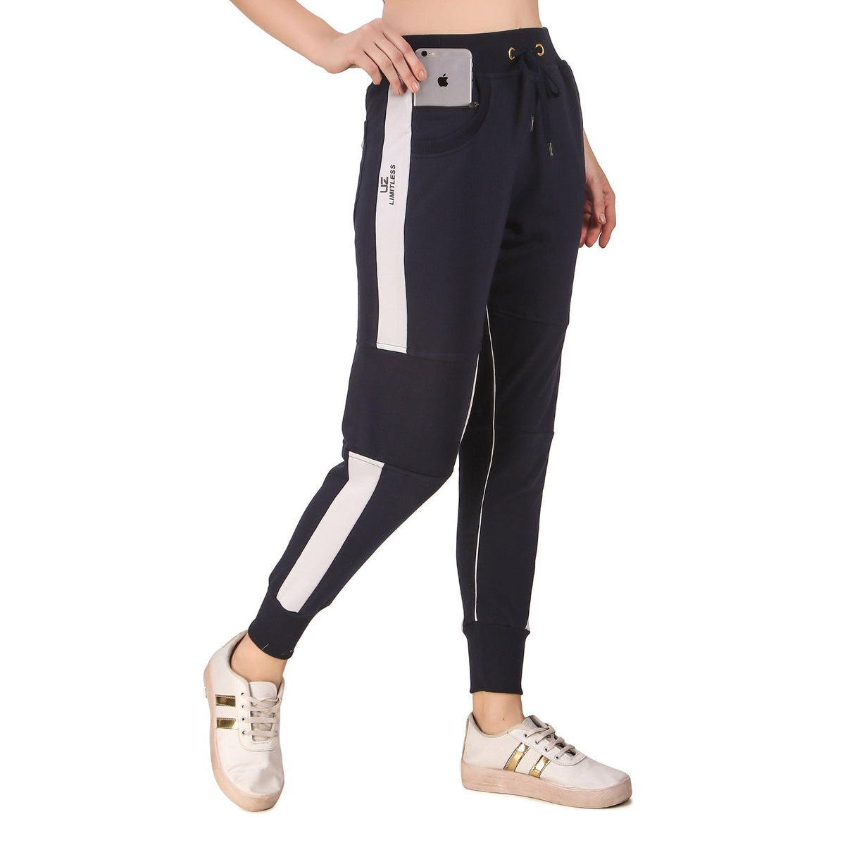 Women's Cotton Slim Fit Joggers Track Pants with 2 Zippered Pockets