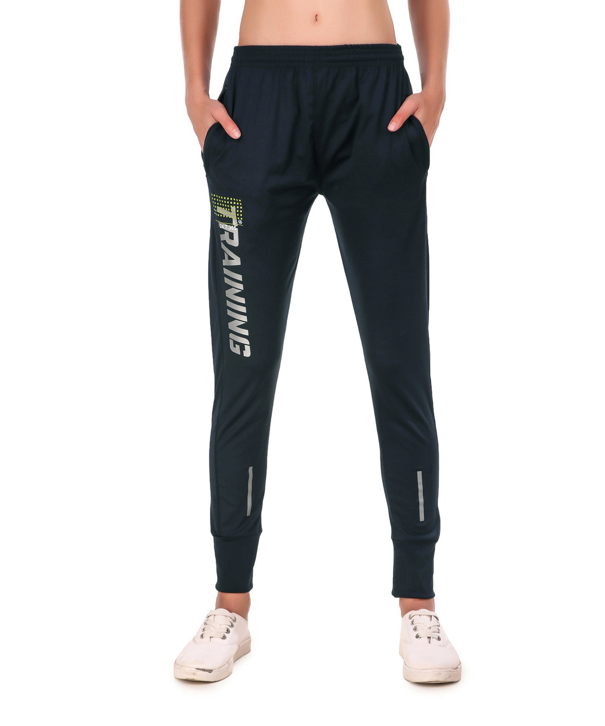 Women's Stretchable Lycra Joggers Track Pants with 2 Zippered Pockets for Gym, Yoga, Workout and Casual Wear