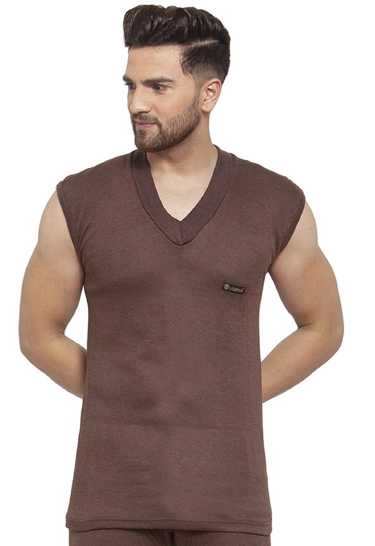 MEN'S SLEEVELESS SOLID V NECK THERMAL TOP