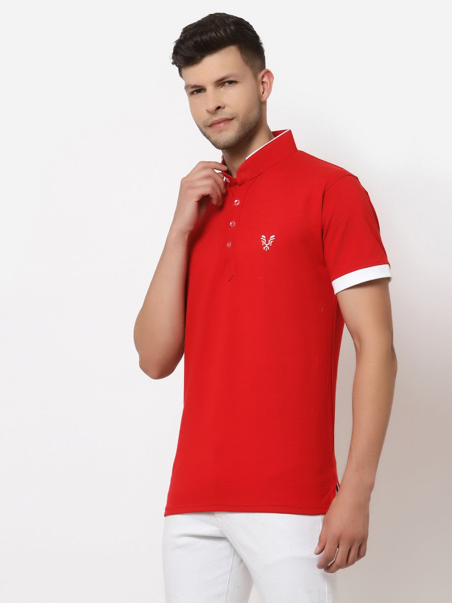 Men's 4 Button Solid Cotton Regular Fit Polo T-Shirt