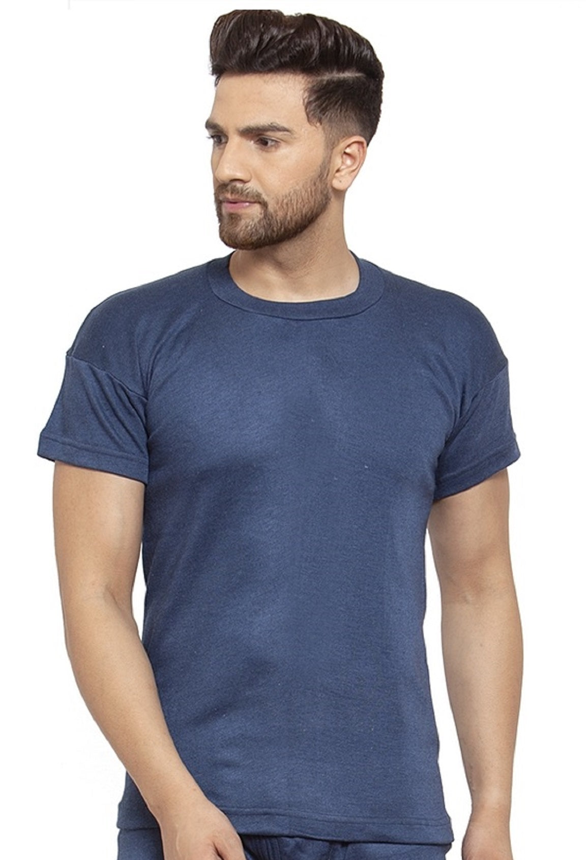 MEN'S HALF SLEEVES SOLID ROUND NECK THERMAL TOP