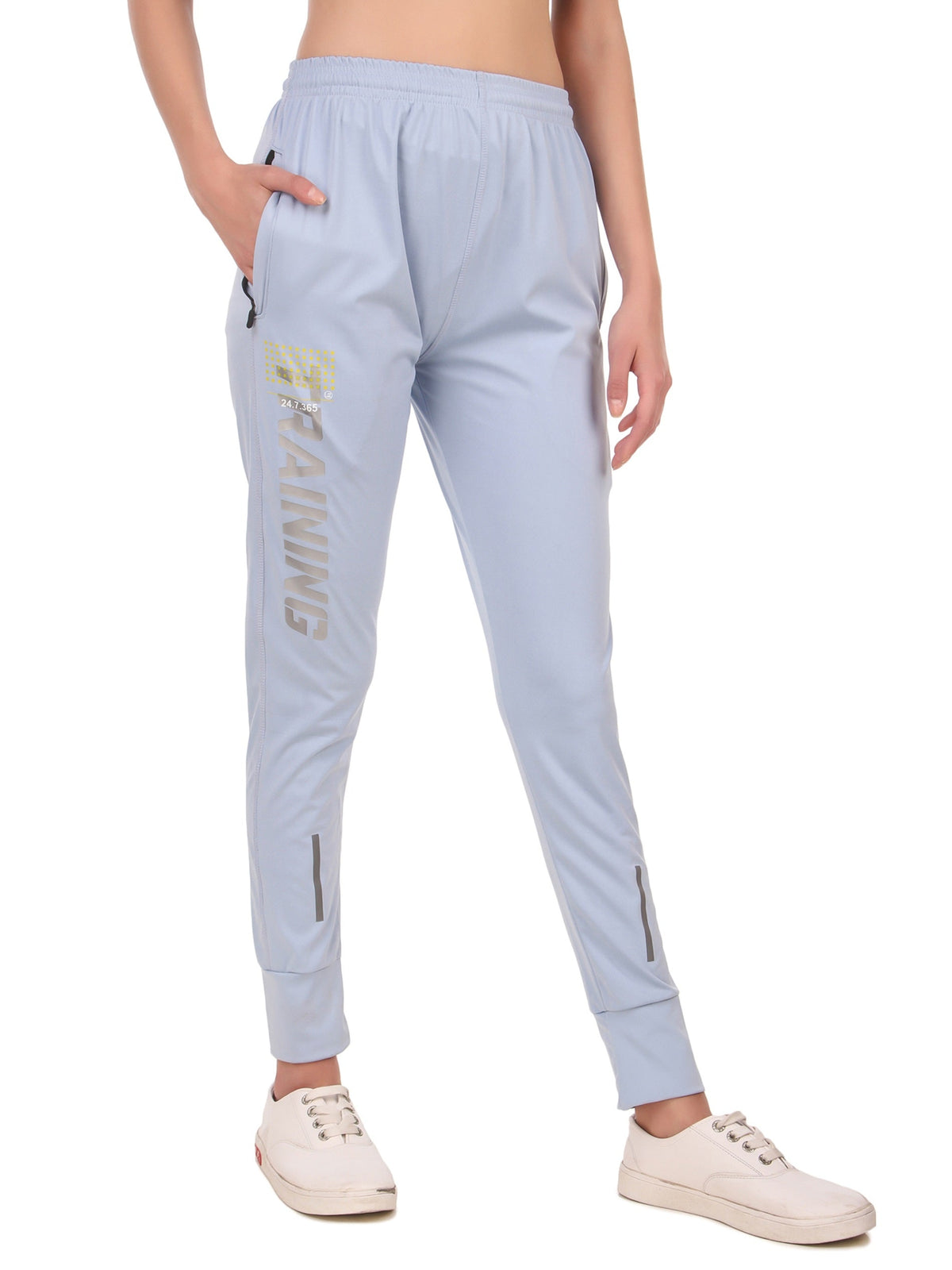 Women's Stretchable Lycra Joggers Track Pants with 2 Zippered Pockets for Gym, Yoga, Workout and Casual Wear