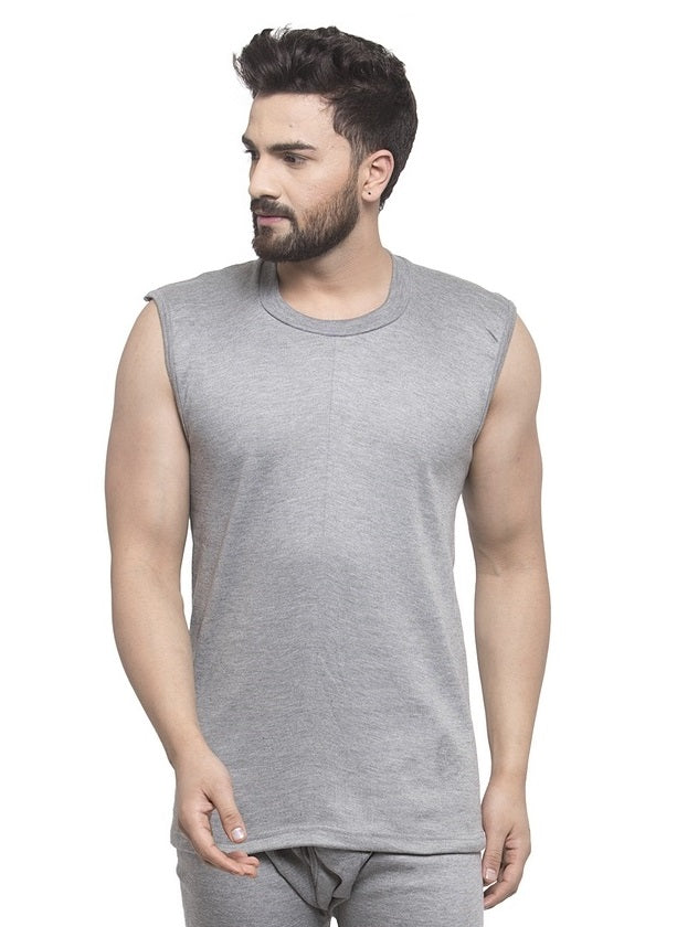 MEN'S SLEEVELESS SOLID ROUND NECK THERMAL TOP
