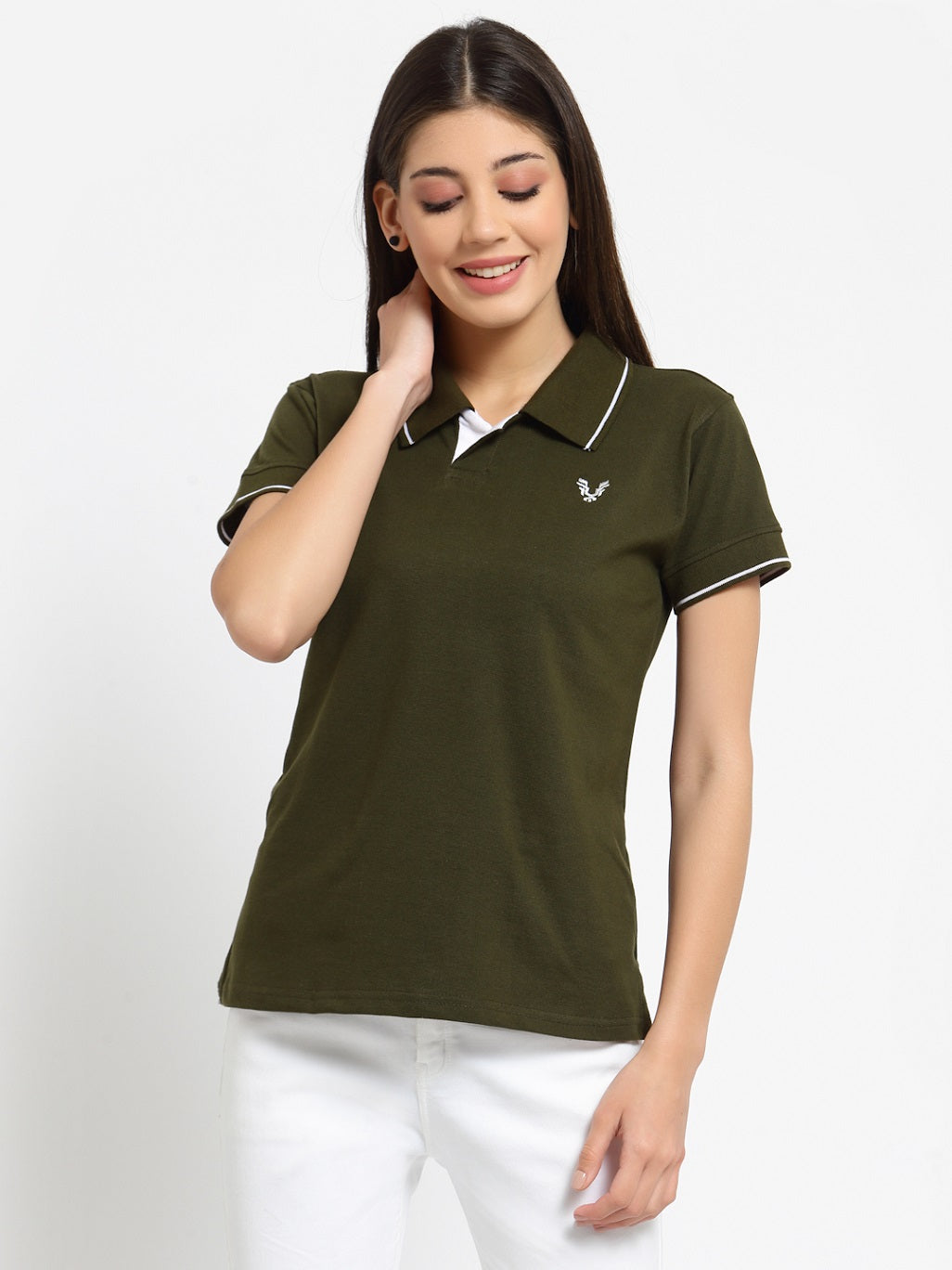 UZARUS Women's Cotton Polo Collar Neck T-Shirt Top