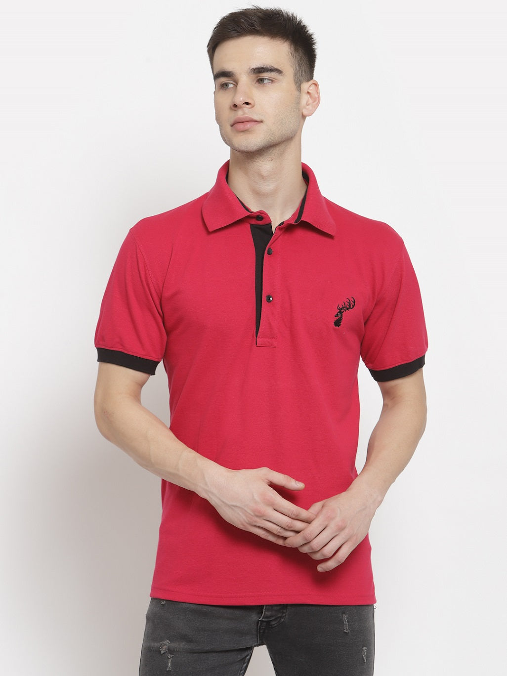 Men's Solid Cotton Regular Fit Polo T-Shirt