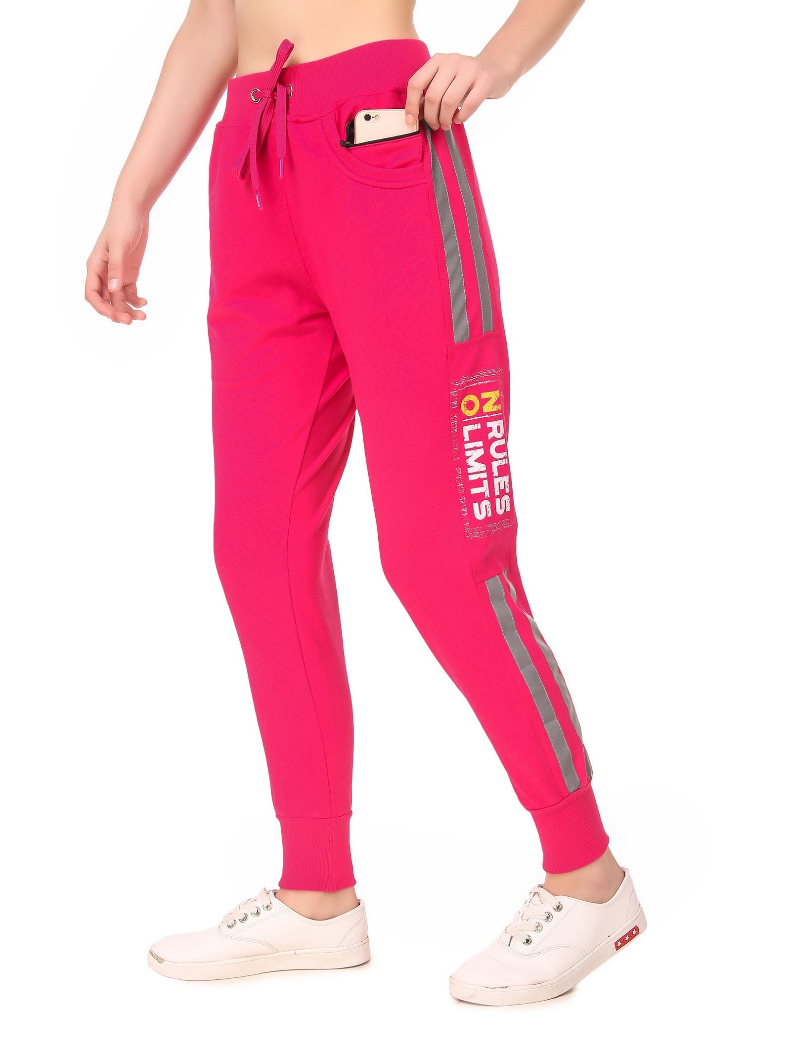 Women's Cotton Slim Fit Joggers Track Pants with Zippered Pockets