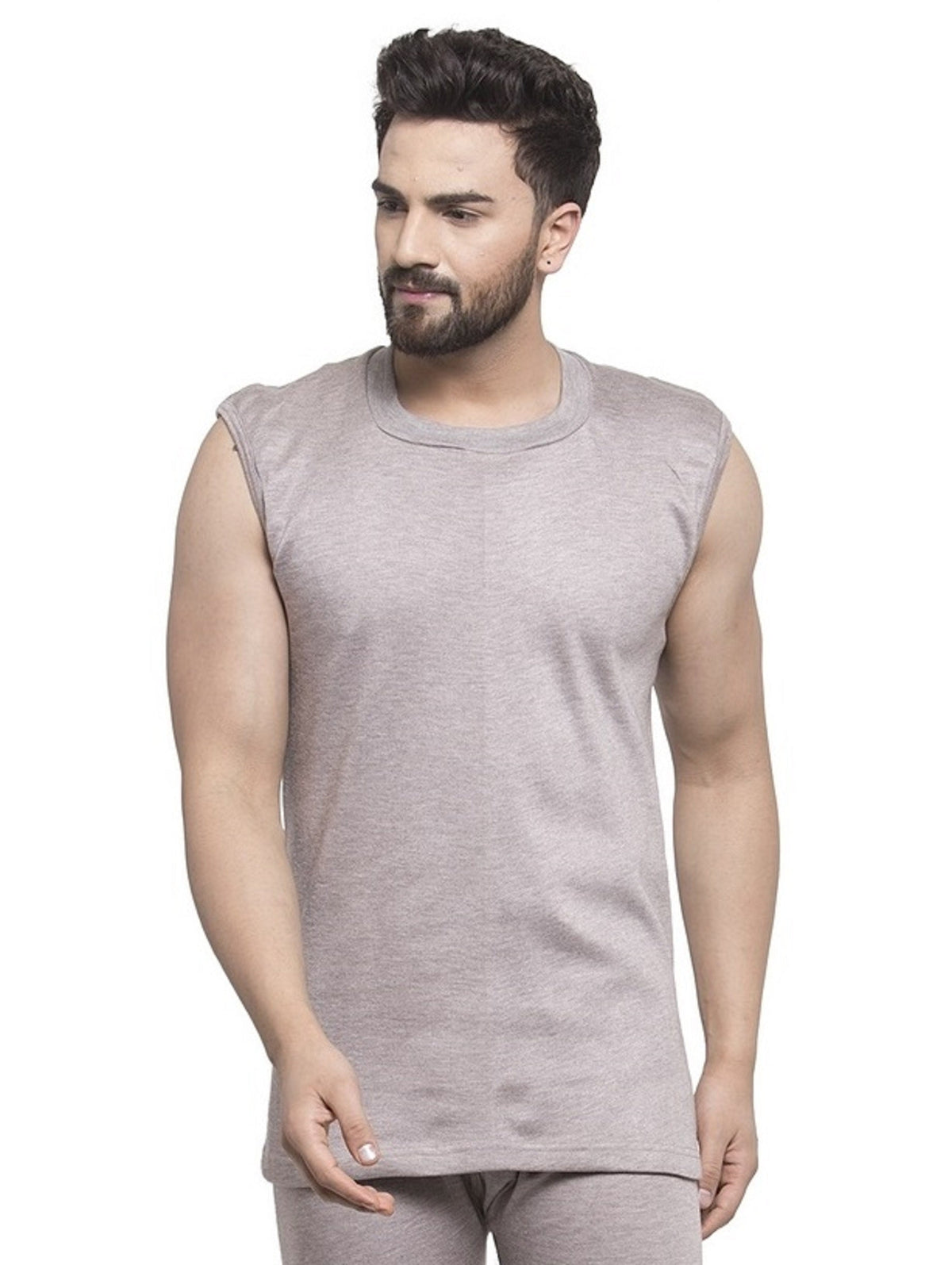 MEN'S SLEEVELESS SOLID ROUND NECK THERMAL TOP
