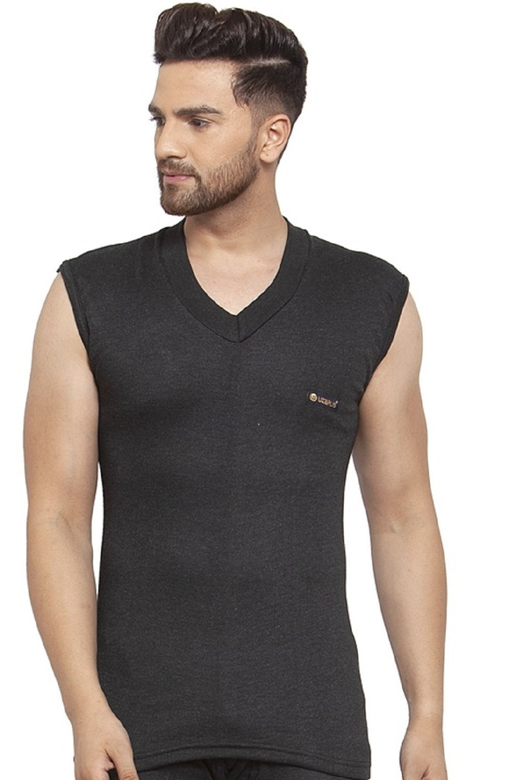 MEN'S SLEEVELESS SOLID V NECK THERMAL TOP