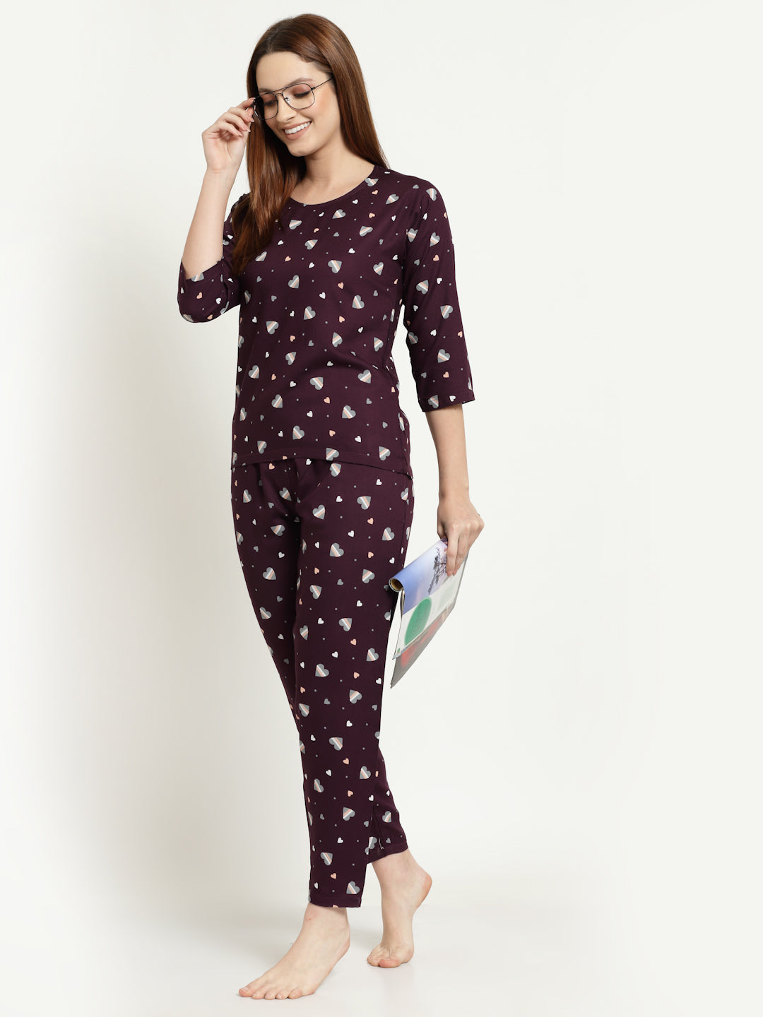 Uzarus Women's Cotton Printed Night Suit Set of Top & Pyjama