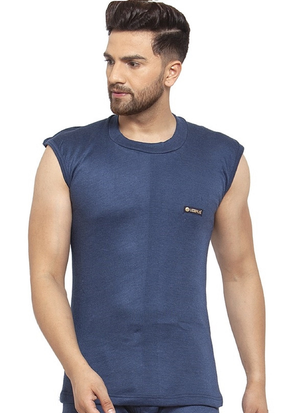 MEN'S SLEEVELESS SOLID ROUND NECK THERMAL TOP