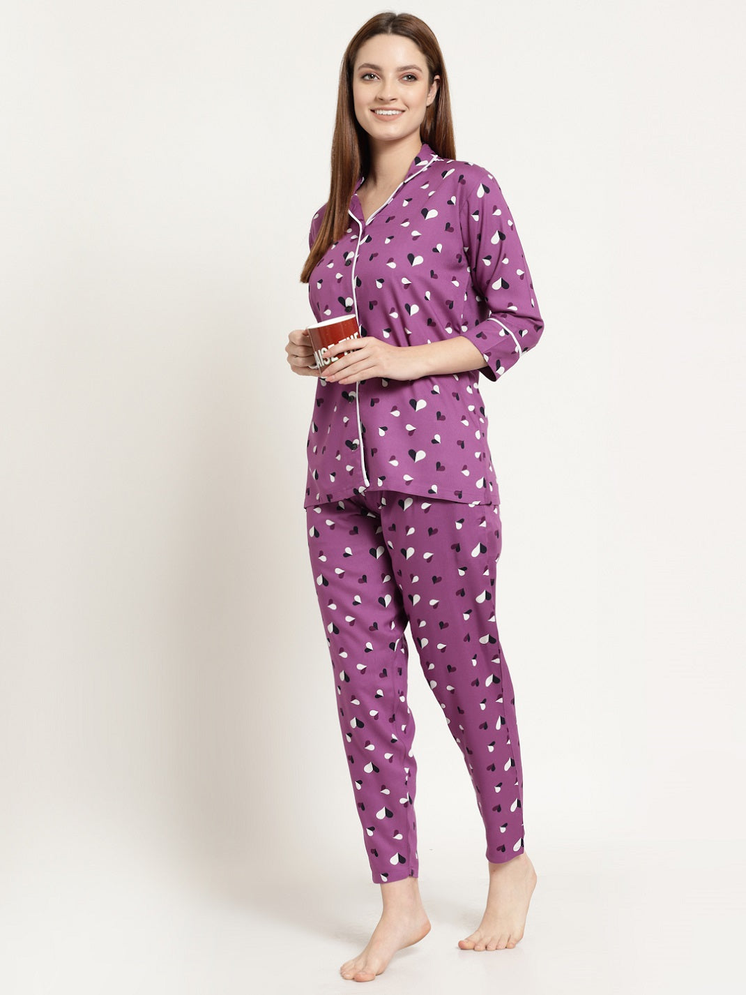 Uzarus Women's Cotton Printed Night Suit Set of Shirt & Pyjama