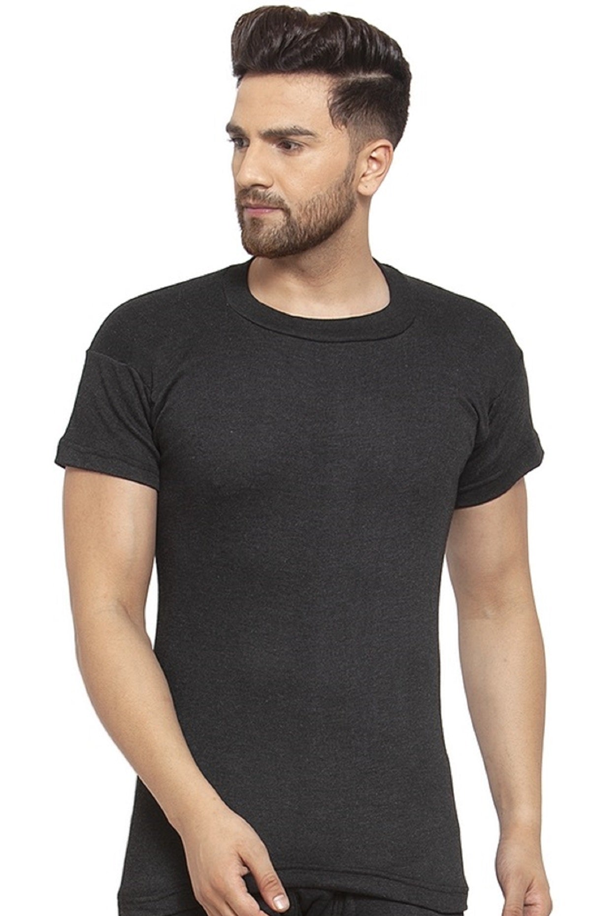 MEN'S HALF SLEEVES SOLID ROUND NECK THERMAL TOP