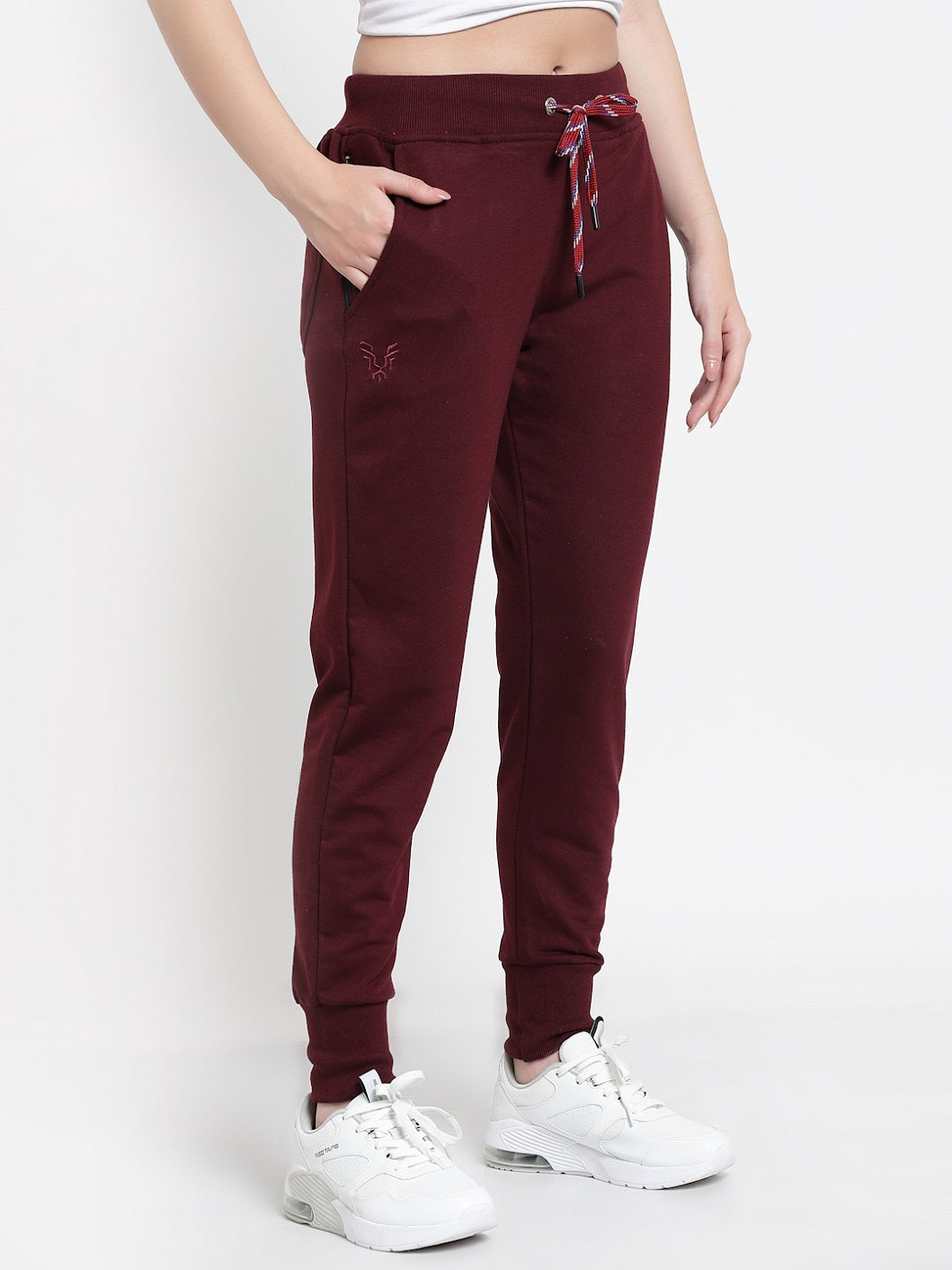 Women's Cotton Regular Fit Joggers Track Pants with Zippered Pocket