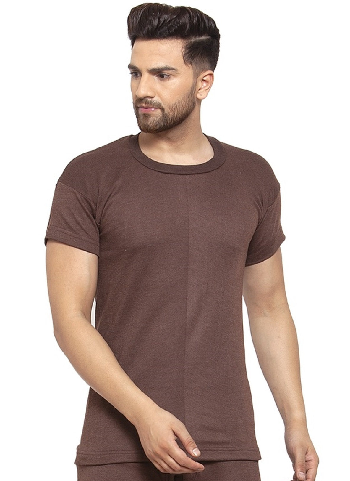 MEN'S HALF SLEEVES SOLID ROUND NECK THERMAL TOP