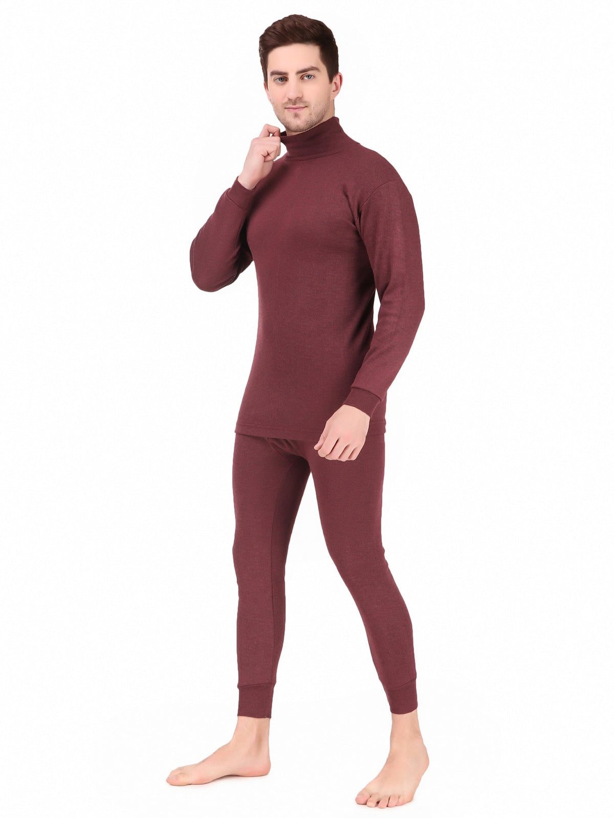 MEN'S SOLID HIGH NECK THERMAL WEAR TOP AND BOTTOM SET